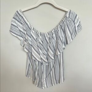 Wayf White and Blue Blouse